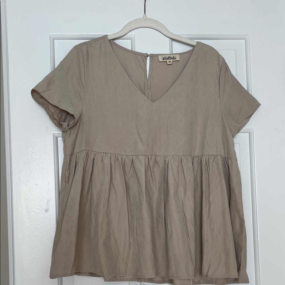 Listicle Beige V-Neck Blouse